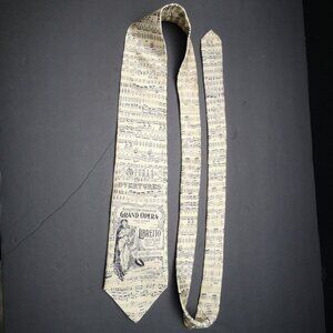 Museum Artifacts All Silk Handmade Men's Ivory w/ Black Musical Pattern Neck Tie